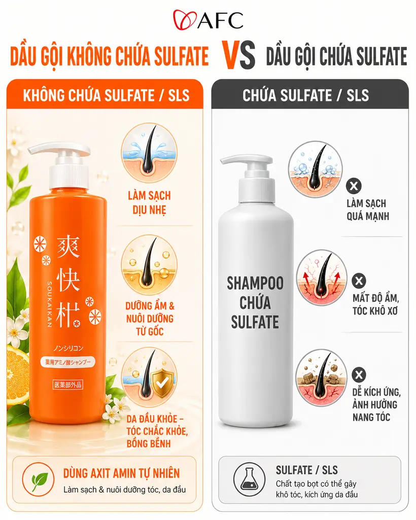 So sánh dầu gội có và không có sulfate